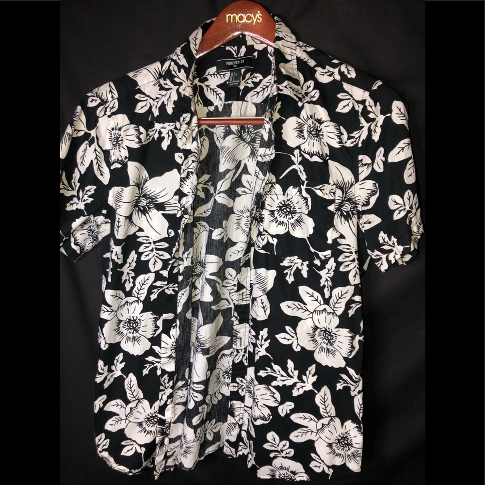 Black and white floral button down shirt